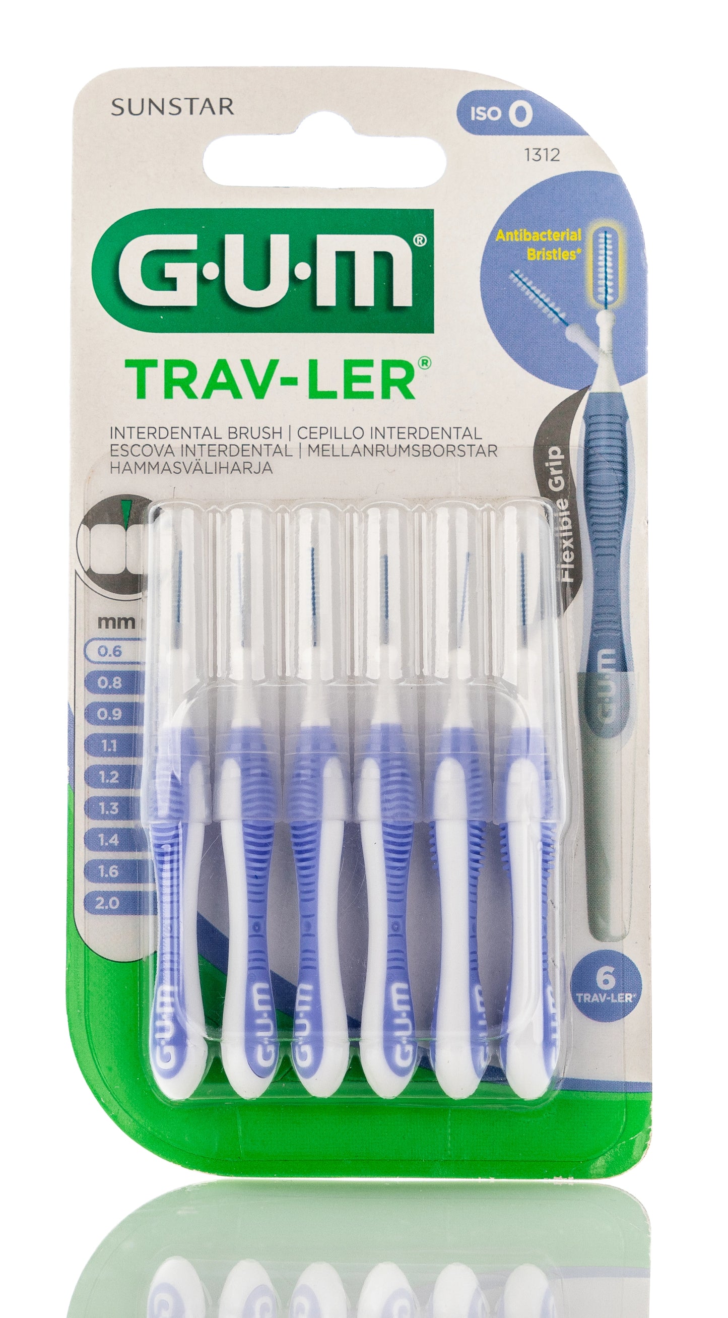 Gum TravLer 0.6 mm 6 Intradental Brushes 1312 [Blue]