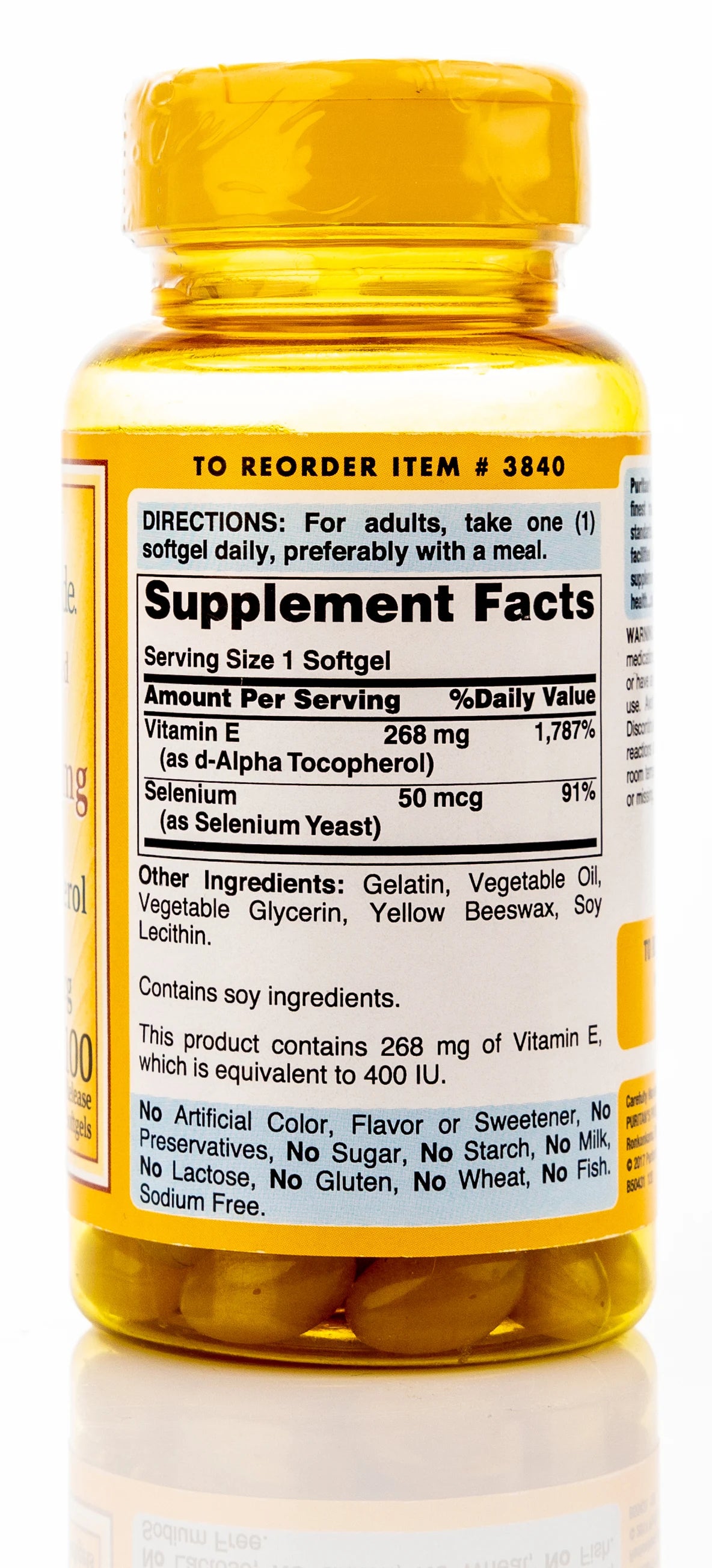 Puritan's Pride Vitamin E 400IU +Selenium 50mcg 100 Softgels