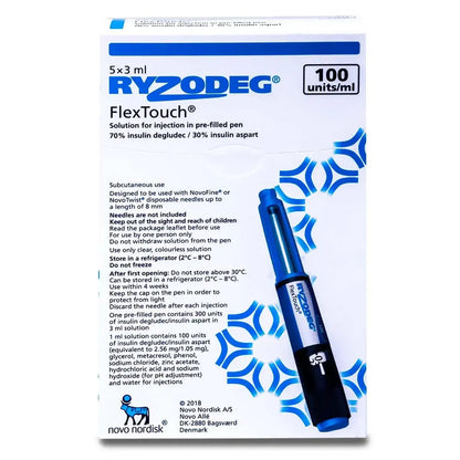 Ryzodeg Flextouch 100Iu/Ml 5pens×3 Ml