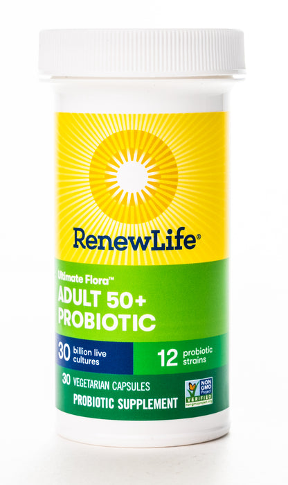 RenewLife Ultimate Flora Adults +50 30 Billion Live Cultures-12 Probiotic Strains 30 Capsules
