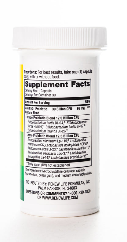 RenewLife Ultimate Flora Adults +50 30 Billion Live Cultures-12 Probiotic Strains 30 Capsules