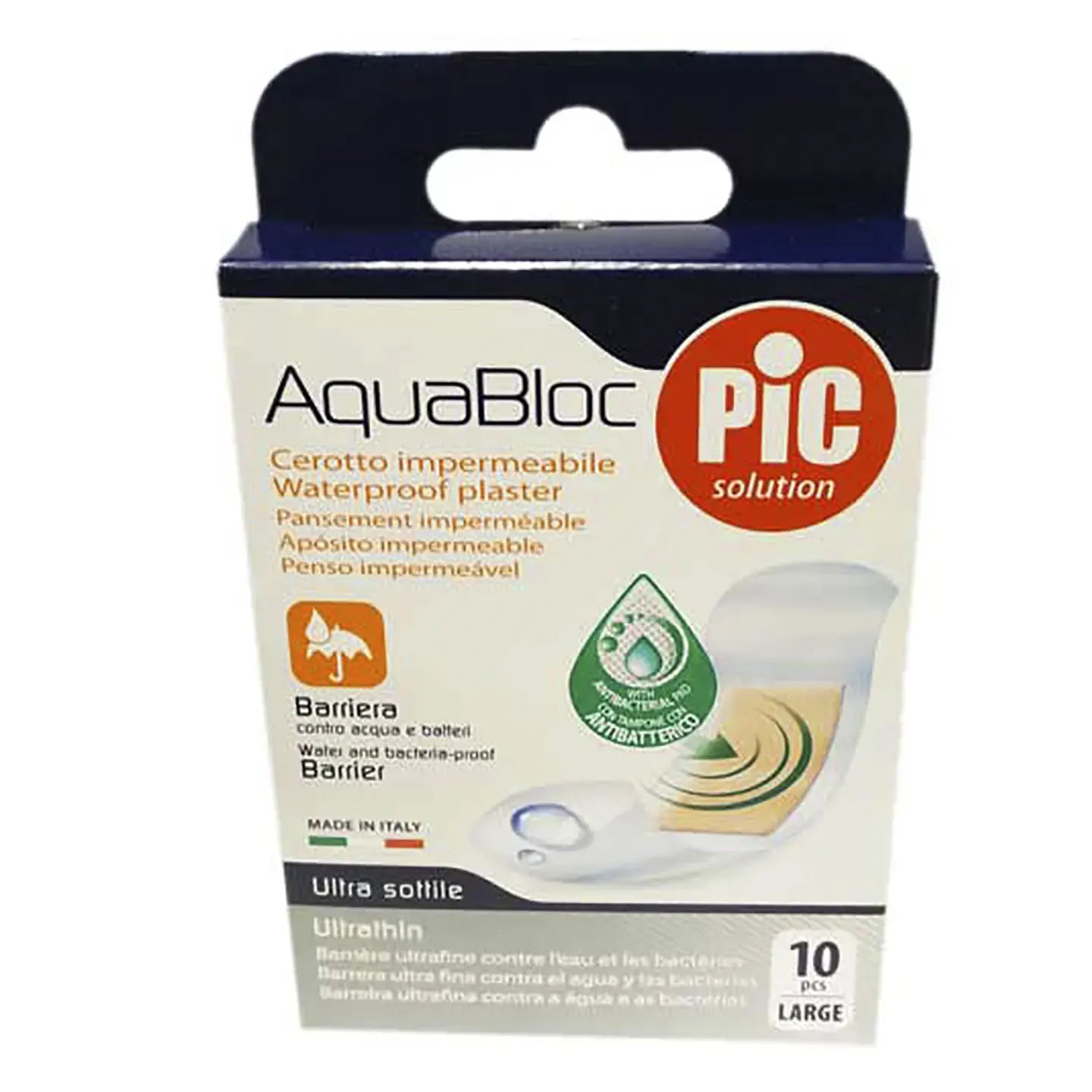 Pic Solution AquaBloc waterproof Plaster with antibacterial 25X72 Mm [Large] 10 Piece