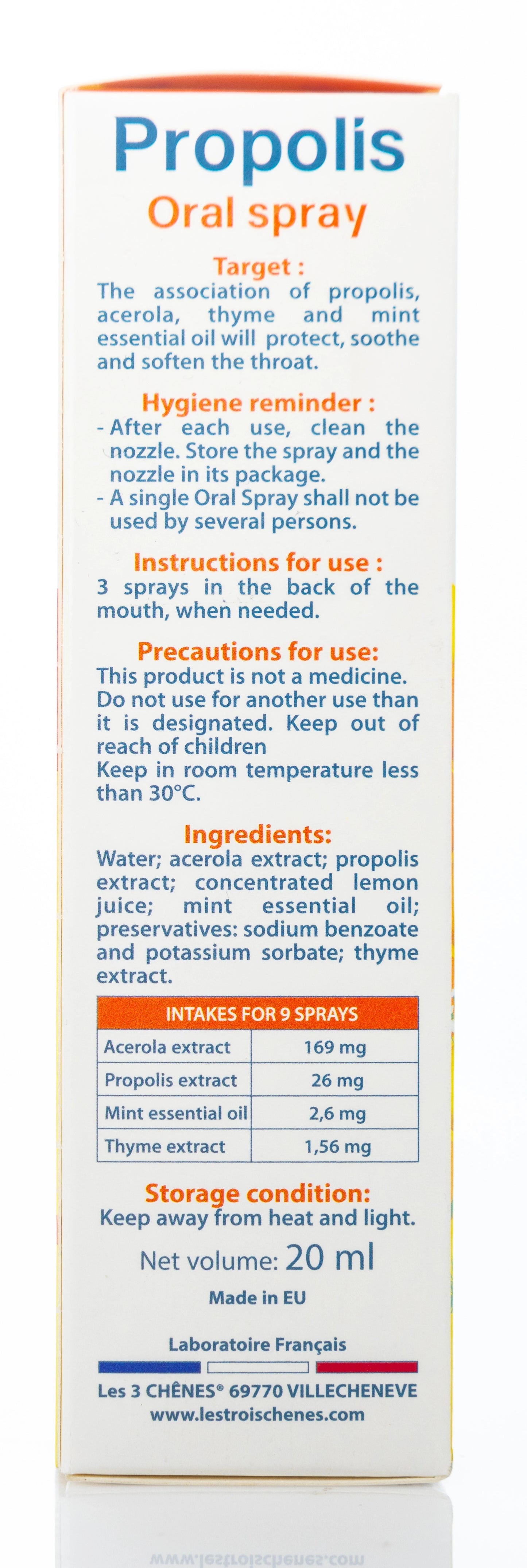 3 Chenes Propolis Oral Spray 20 Ml