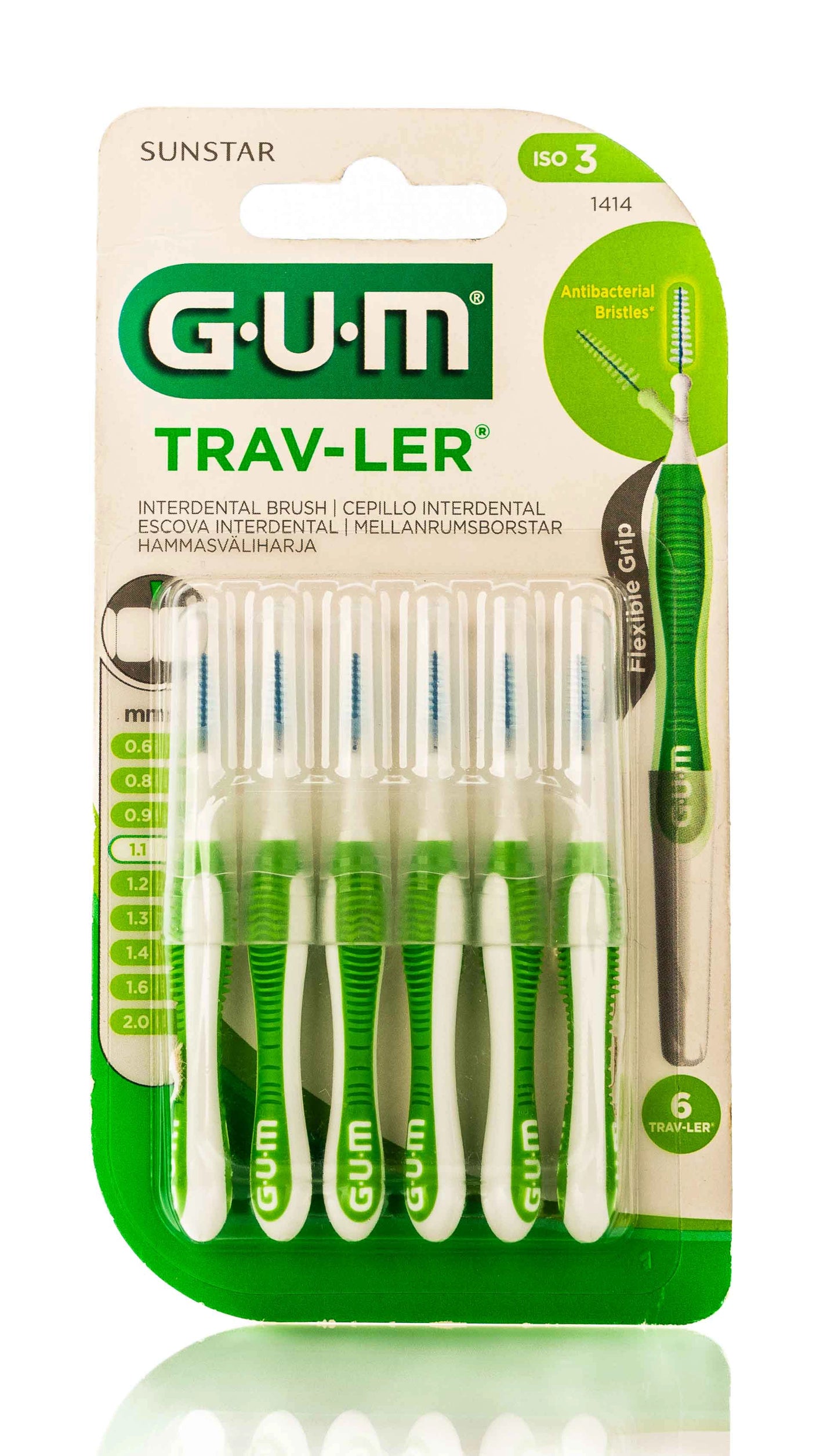 Gum TravLer 1.1mm 6 Intradental Brushes [1414] [Green]