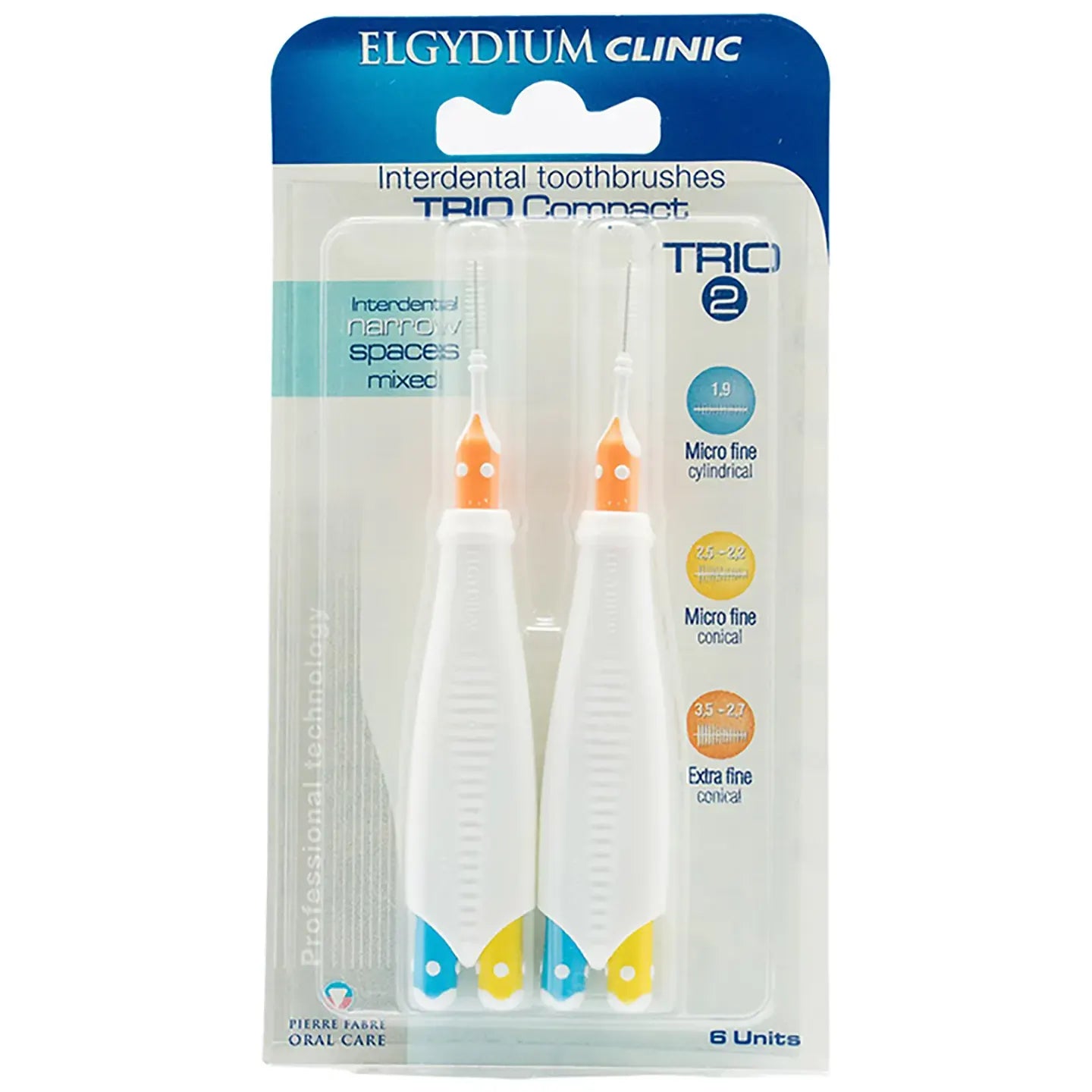 Elgydium Trio Compact 2 Intradental brushes  [1.9Mm micro fine] 6 Units