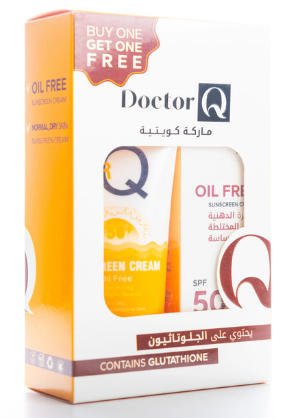 DR Q Oil-Free Sunscreen Cream SPF 50+ Whitening by Glutathione For Oily, Combination And Sensitive Skin 50 Ml 1+1 Offer Pack
