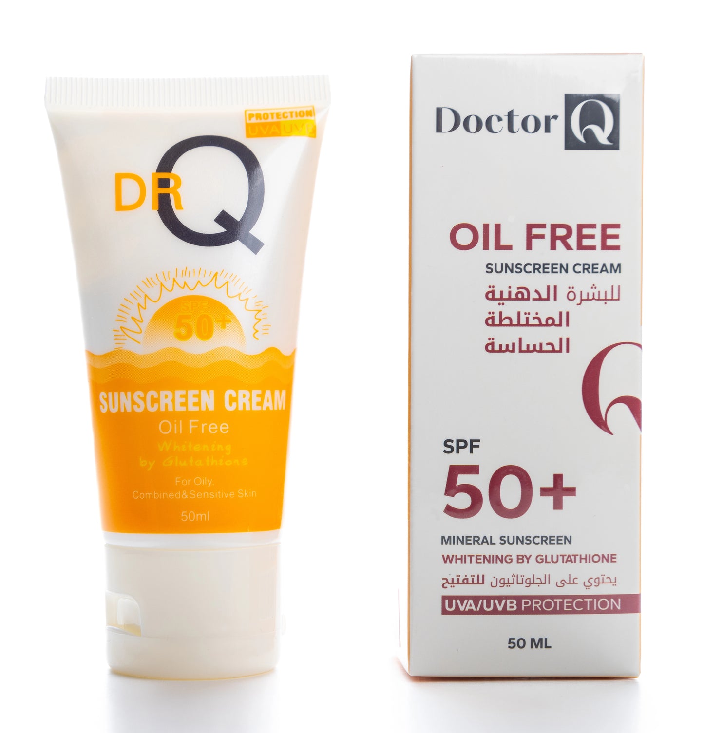 DR Q Oil-Free Sunscreen Cream SPF 50+ Whitening by Glutathione For Oily, Combination And Sensitive Skin 50 Ml 1+1 Offer Pack