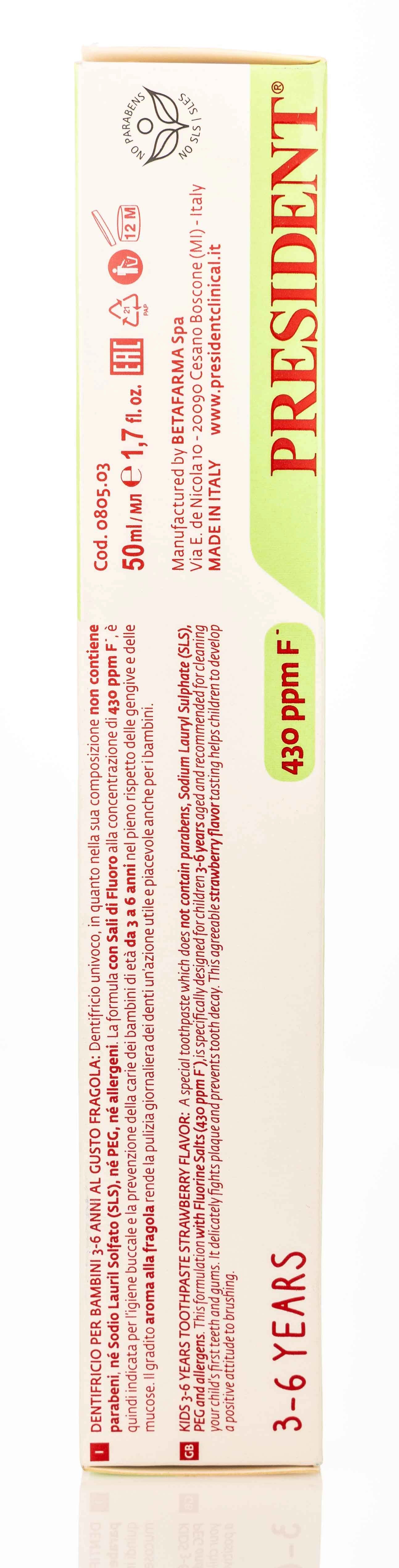 President Kids 3-6 Years Strawberry Toothpaste 50ml