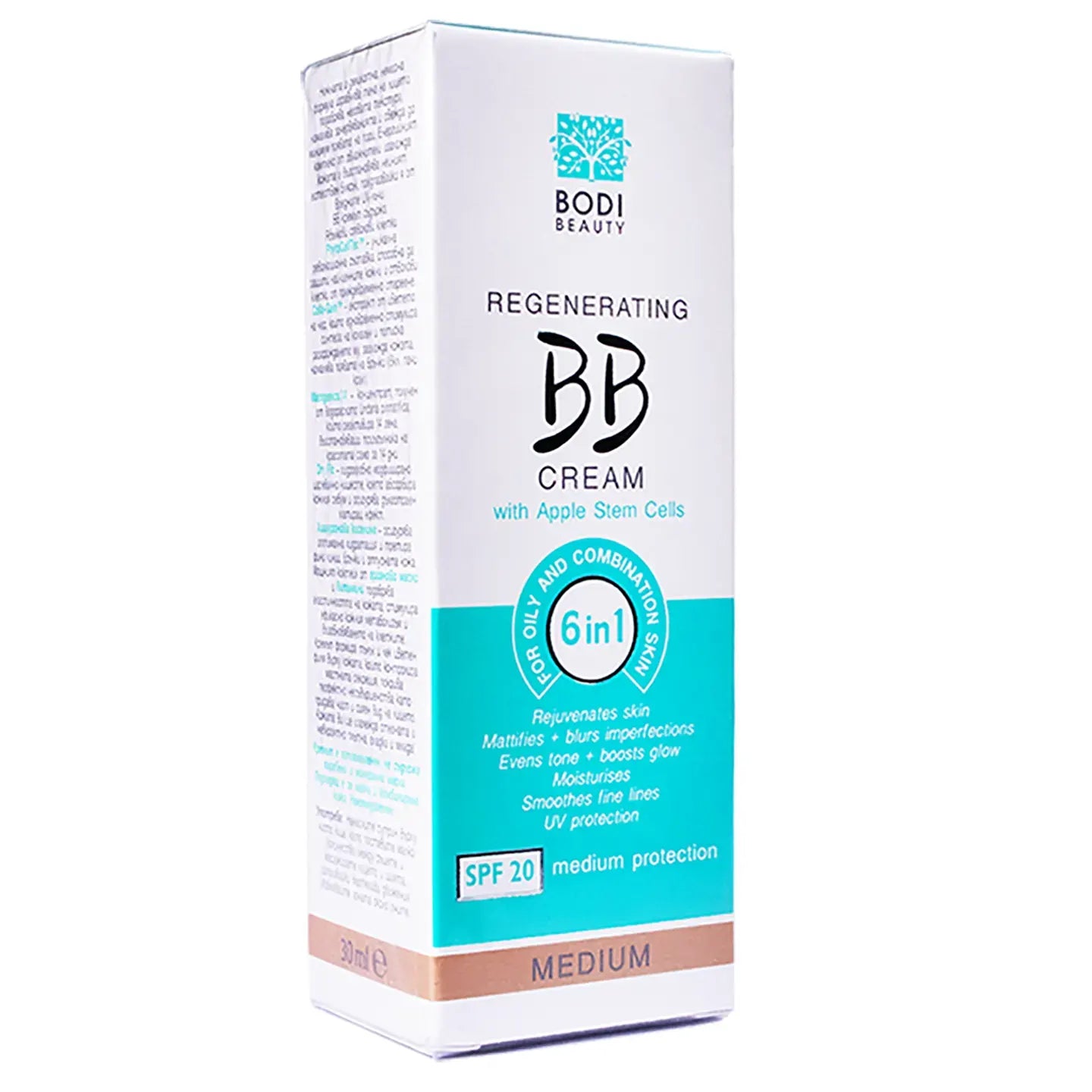Bodi Beauty Regenerating SPF 20 BB Cream with Apple Stem Cells for Oily and Combination Skin Medium Shade 30 Ml