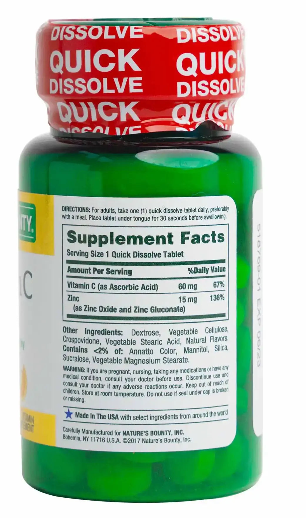 Nature's Bounty Vitamin C + Zinc 60 Quick Dissolve Tablets