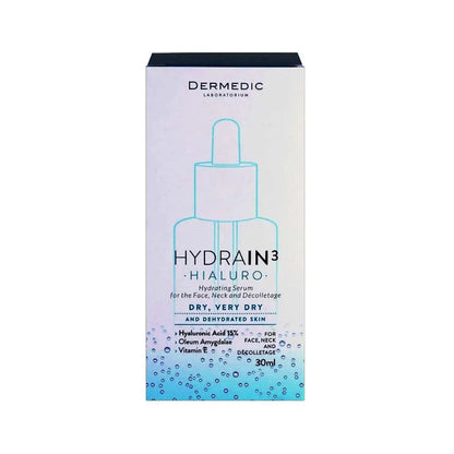 Dermedic Hydrain3 Hialuro Hydrating Serum for Face, Neck, and Décolletage 30 ml