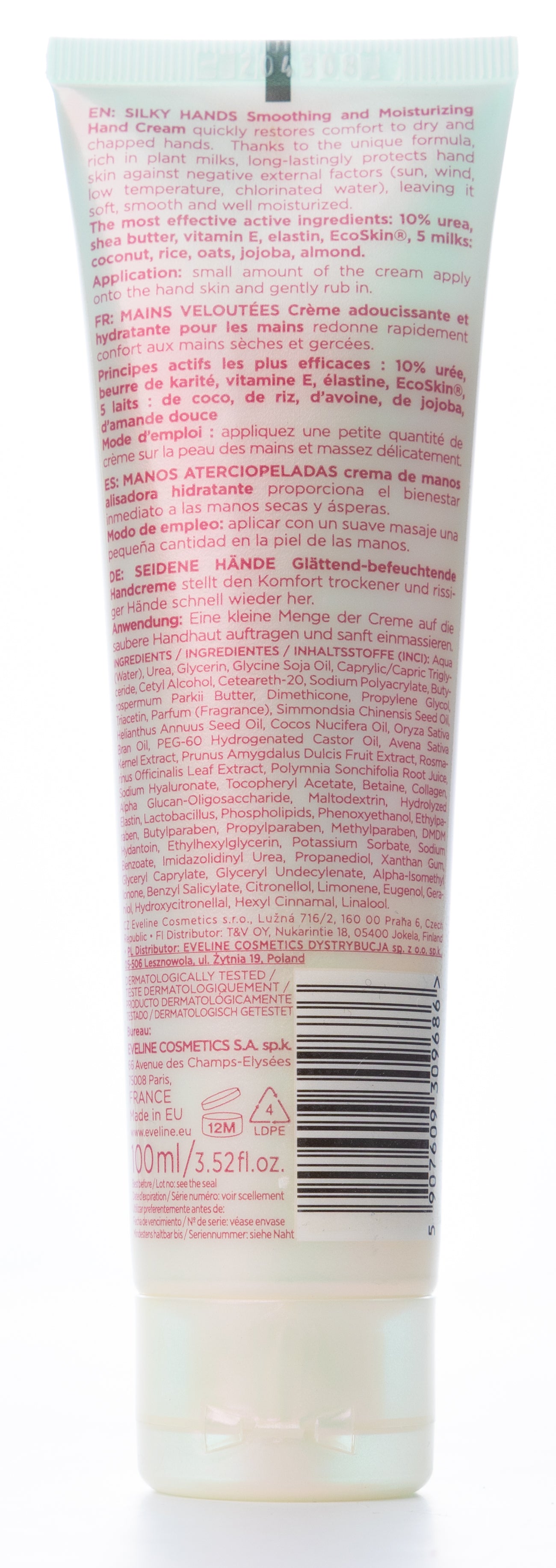 Eveline Silky Hands Smoothing and Moisturizing Hand Cream with Urea, Elastin and 5 Milks 100 Ml