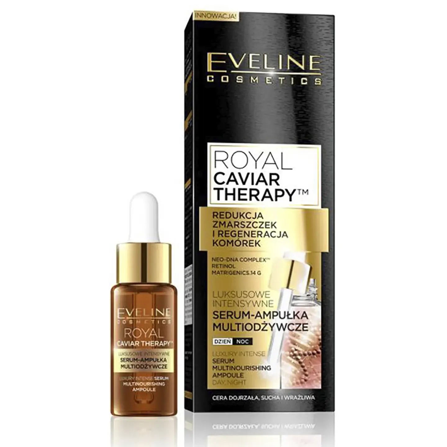 Eveline Royal Caviar Therapy Luxury Intense Multinourishing Ampoule Serum Day and Night 18 Ml