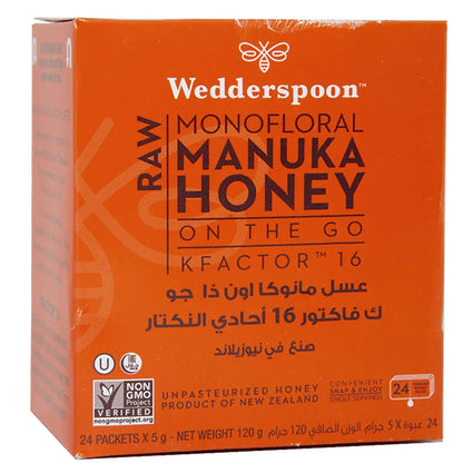 Wedderspoon Monofloral Manuka Honey [K Factor 16] 24 packs