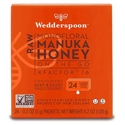 Wedderspoon Monofloral Manuka Honey [K Factor 16] 24 packs