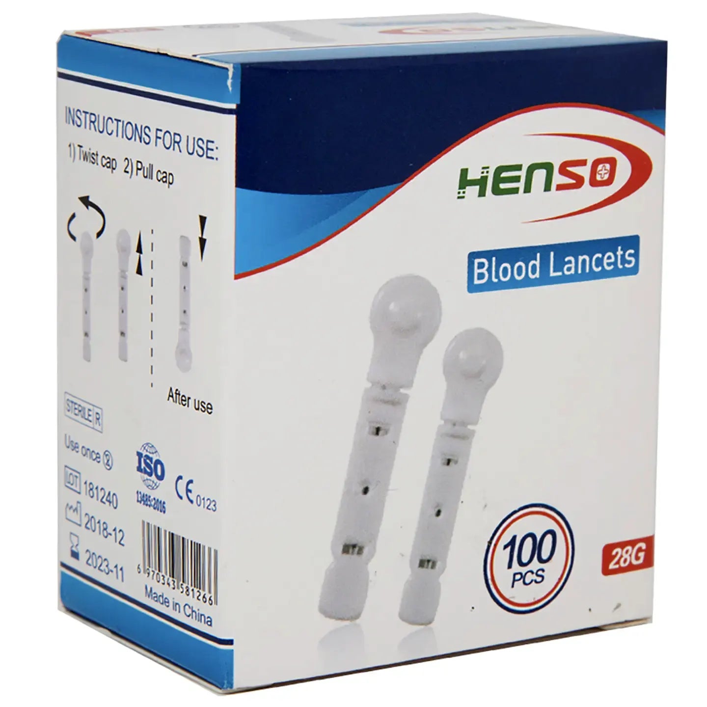 Henso Blood Lancets 28G [White] 100 Pieces