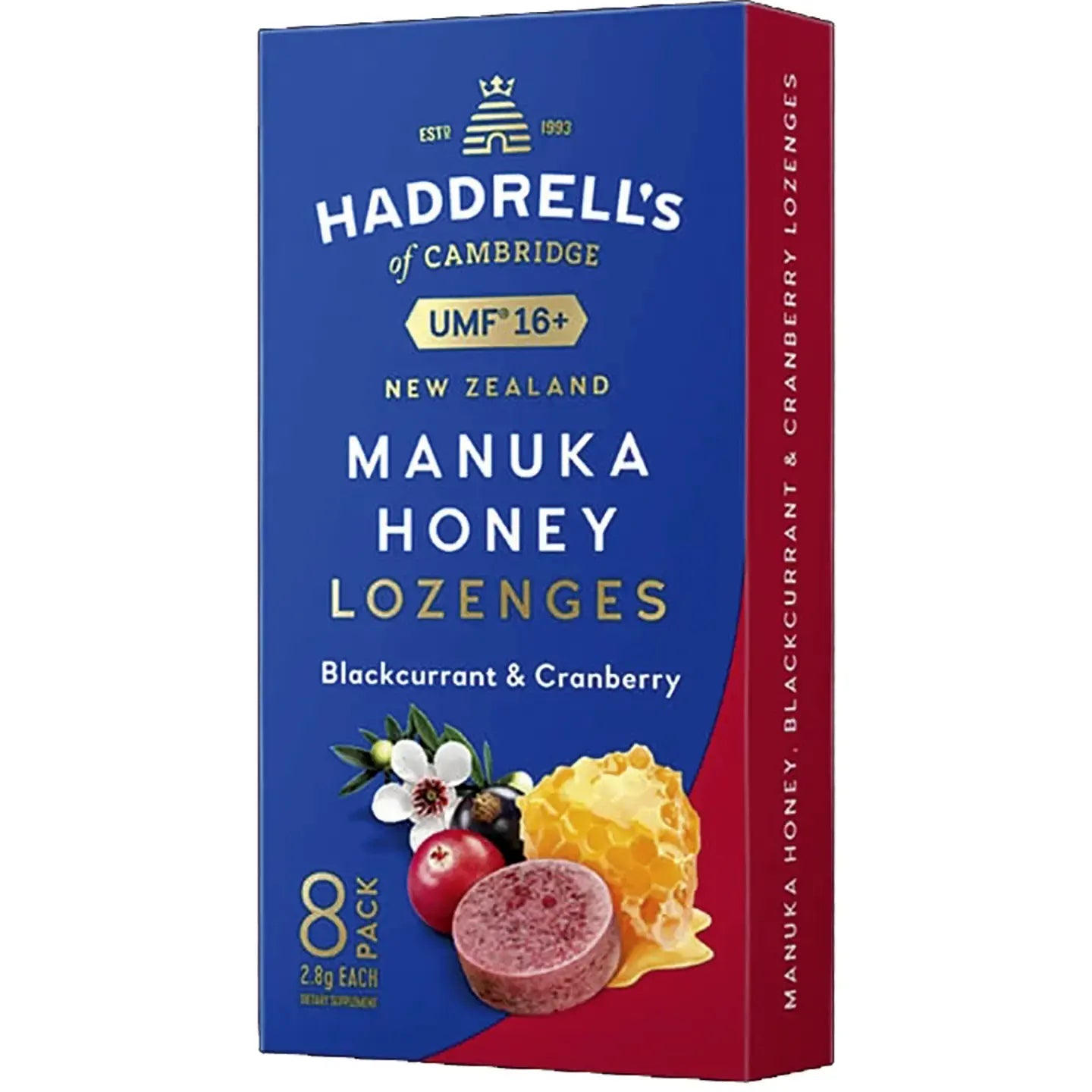 Haddrell's Manuka Honey Blackcurrent+Cranberry UMF 16+ 8 Lozenges