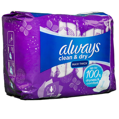 Always Clean & Dry Maxi Thick Large Wings 10 Pads