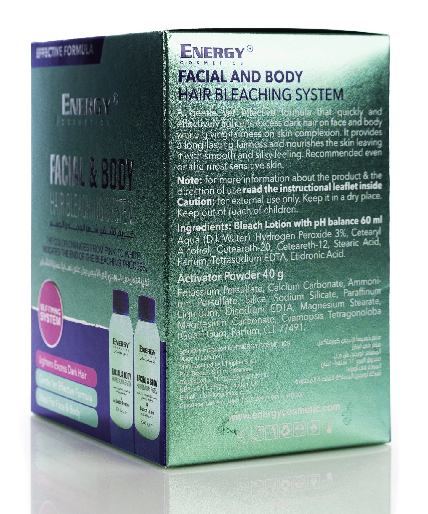 Energy Cosmetics Facial and Body Hair Bleaching System (Bleach Lotion 60 Ml + Activator Powder 40 g)