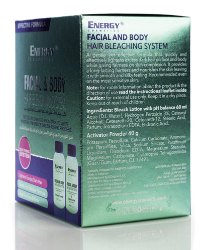 Energy Cosmetics Facial and Body Hair Bleaching System (Bleach Lotion 60 Ml + Activator Powder 40 g)