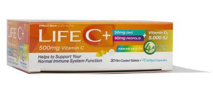 Life C+ 4 Action[Vitamin C+Vitamin D+Zinc+Propolis] 30 Tablets + 15 Softgel Capsules