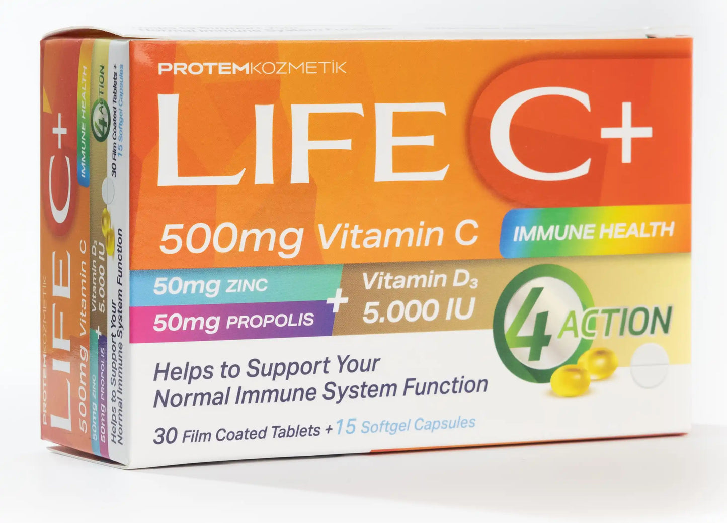 Life C+ 4 Action[Vitamin C+Vitamin D+Zinc+Propolis] 30 Tablets + 15 Softgel Capsules