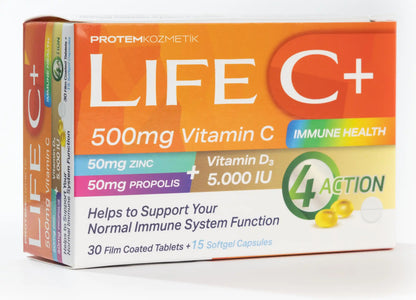 Life C+ 4 Action[Vitamin C+Vitamin D+Zinc+Propolis] 30 Tablets + 15 Softgel Capsules