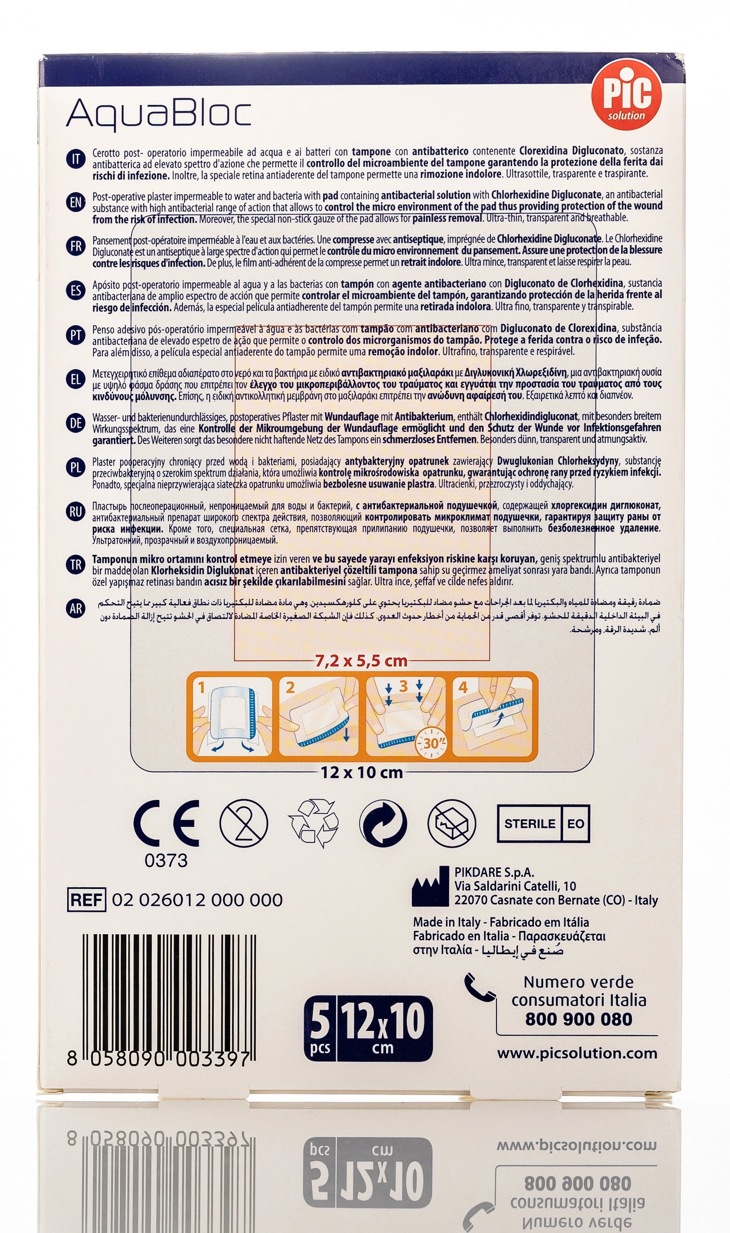 Pic Solution AquaBloc waterproof Plaster with antibacterial 12X10 Cm 5 Pieces
