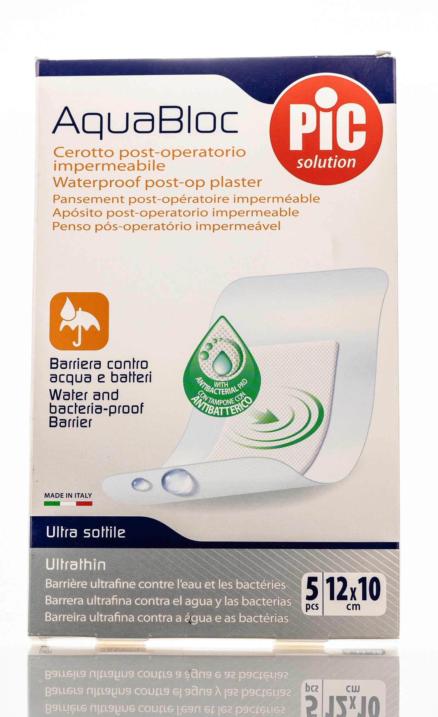 Pic Solution AquaBloc waterproof Plaster with antibacterial 12X10 Cm 5 Pieces