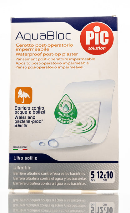 Pic Solution AquaBloc waterproof Plaster with antibacterial 12X10 Cm 5 Pieces