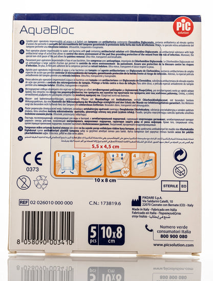 Pic Solution AquaBloc waterproof Plaster with antibacterial 10X8 Cm 5 Pieces