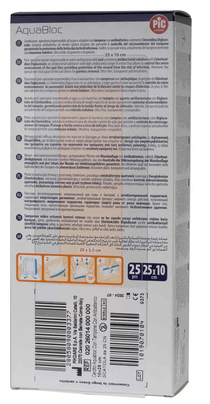 Pic Solution AquaBloc waterproof Plaster with antibacterial 25X10 Cm 25 Pieces