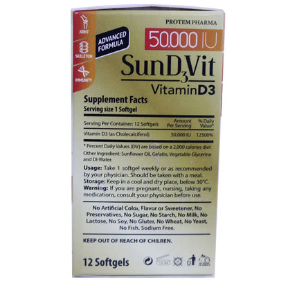 SunD3Vit Vitamin-D3 50,000 IU 12 Softgels