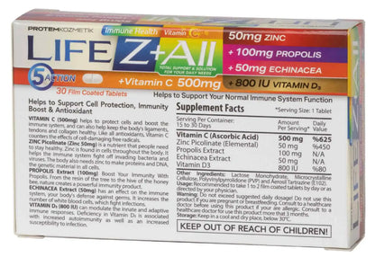 Life Z + All [Vitamin C+Vitamin D3+Zinc+Propolis+Echnicea]30 Tablets