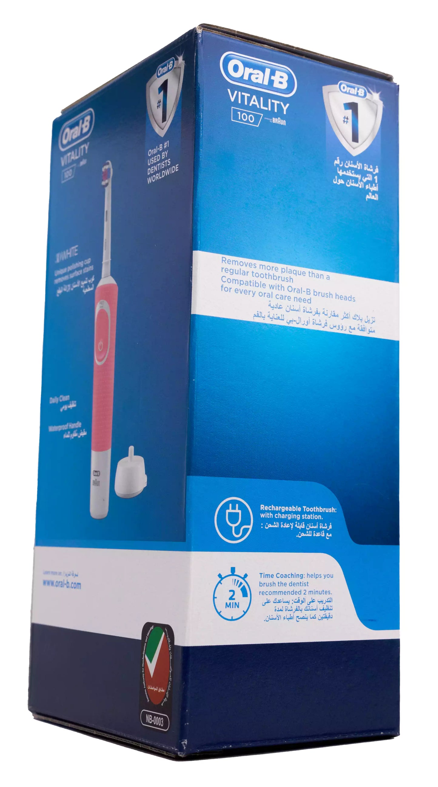 Oral-B Braun Vitality 100 3D White Rechargable Toothbrush-Pink[D100.413]