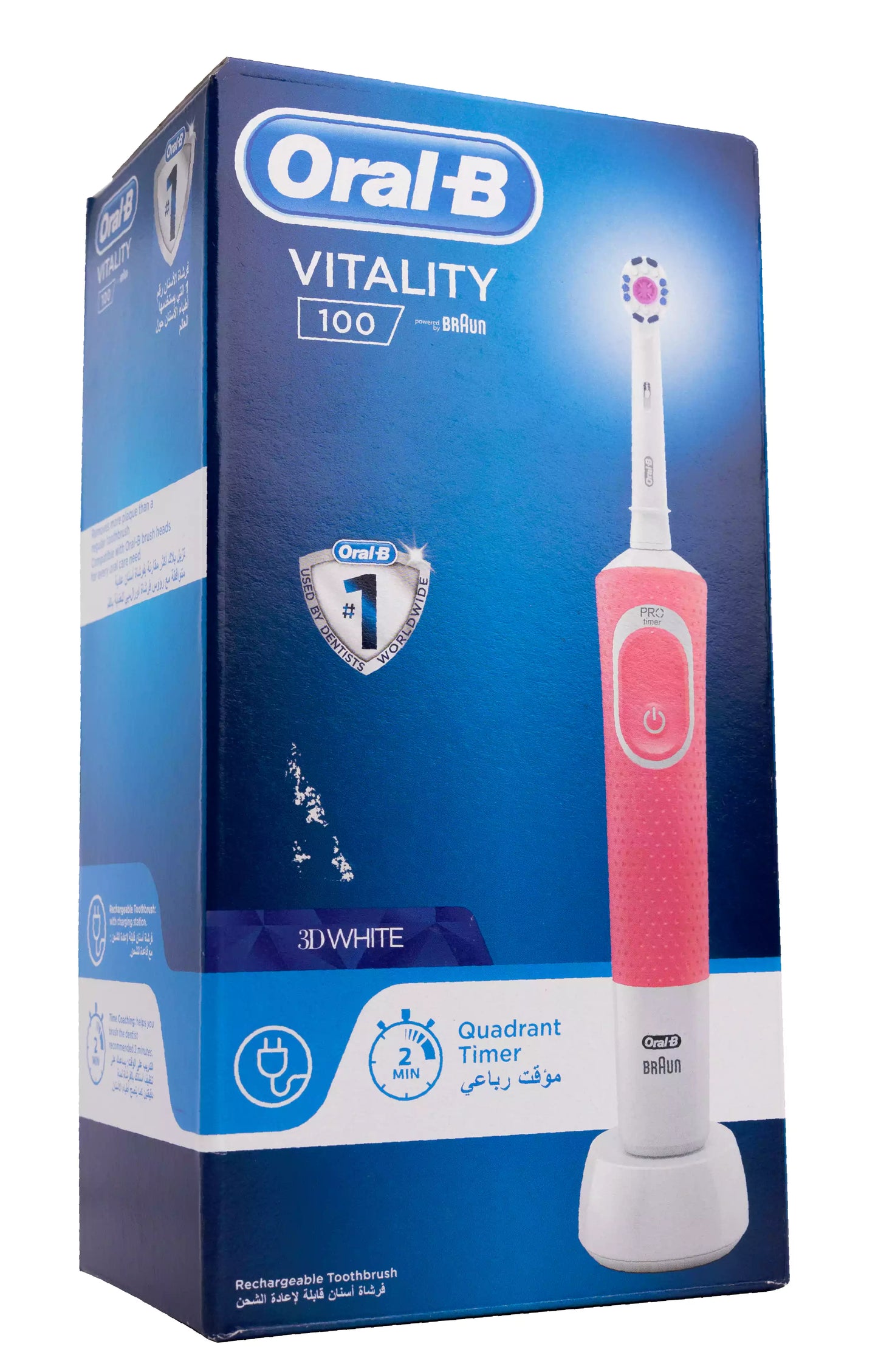 Oral-B Braun Vitality 100 3D White Rechargable Toothbrush-Pink[D100.413]