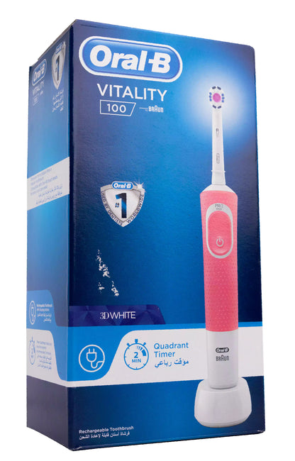 Oral-B Braun Vitality 100 3D White Rechargable Toothbrush-Pink[D100.413]