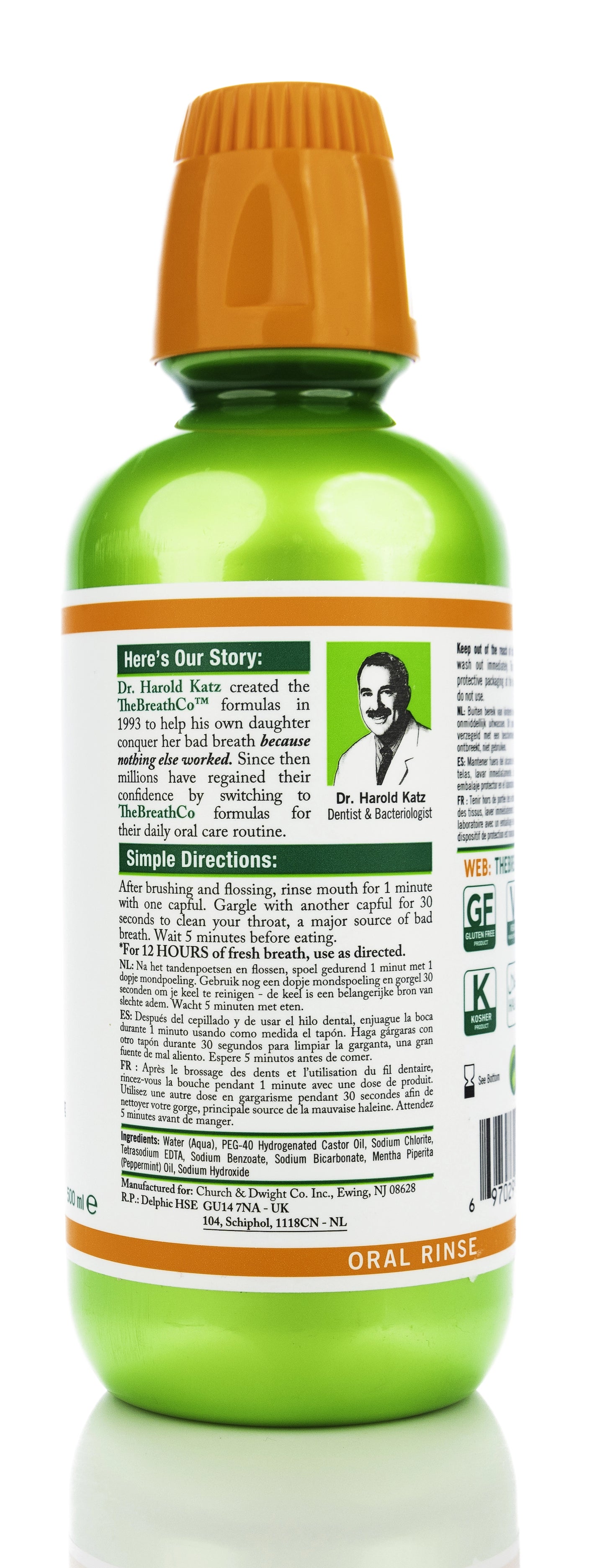 The Breath Co Fresh Breath Mild Mint Mouthwash 500 ml-Green