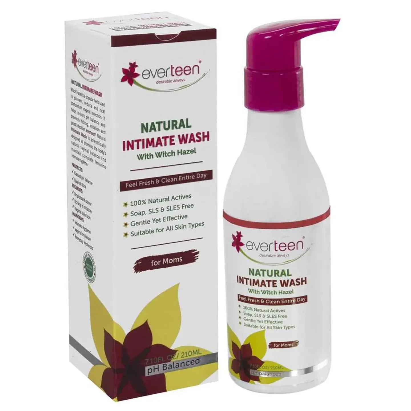 Everteen Natural Intimate Wash with Witch Hazel pH Balanced 210 Ml