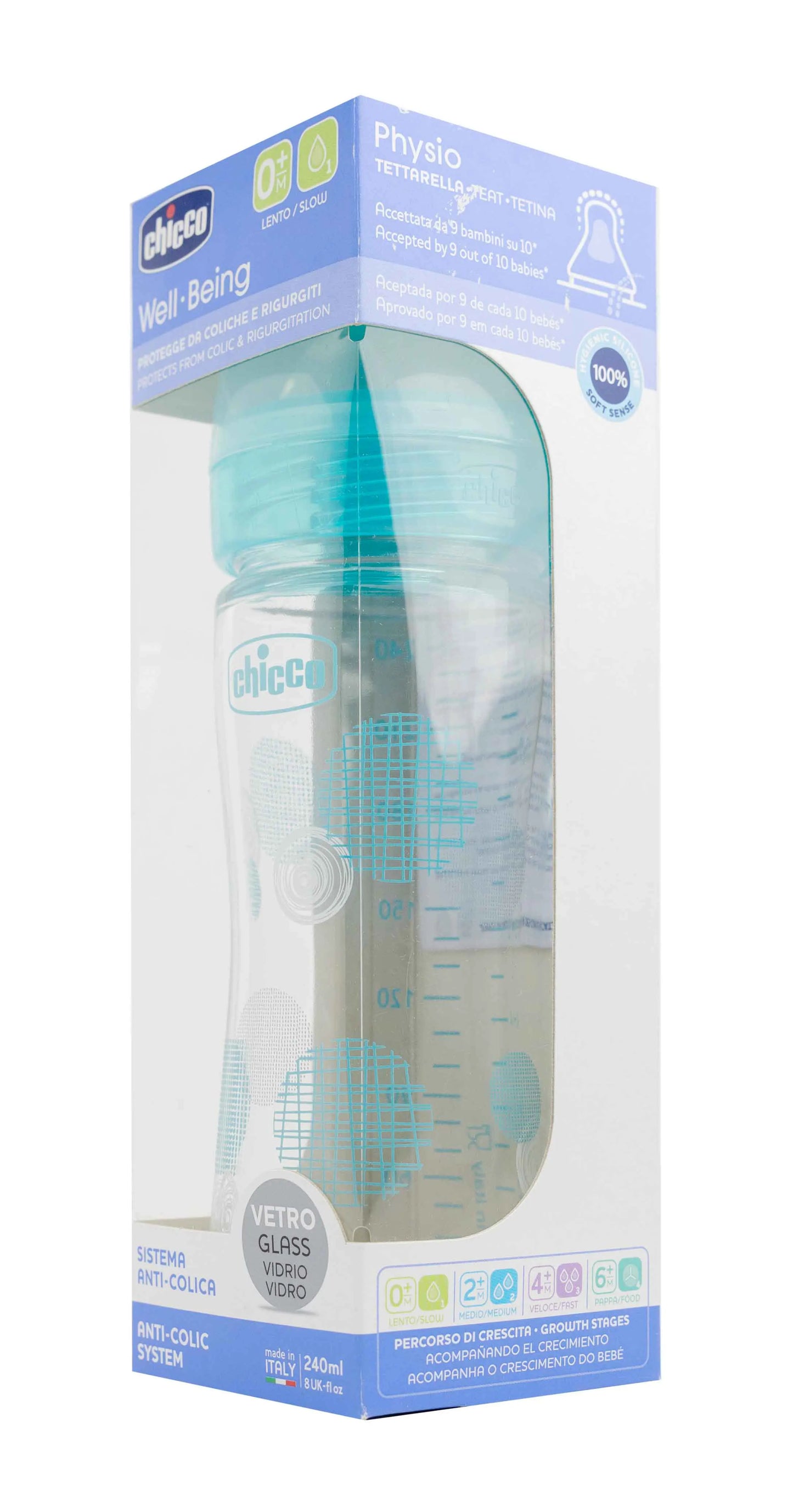 Chicco [287212] Well-Being Feeding Bottle Glass  0 M+ Boy 240 Ml