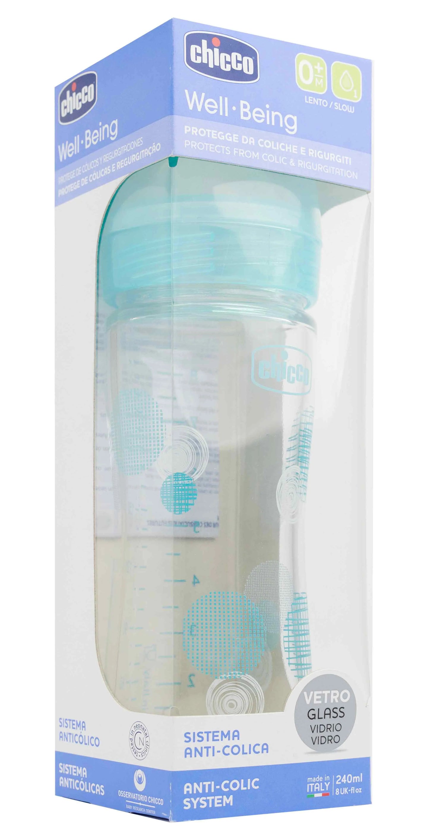 Chicco [287212] Well-Being Feeding Bottle Glass  0 M+ Boy 240 Ml