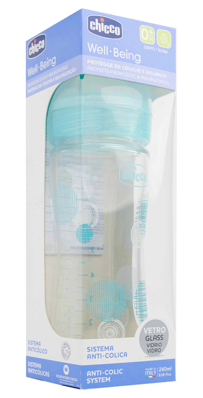 Chicco [287212] Well-Being Feeding Bottle Glass  0 M+ Boy 240 Ml