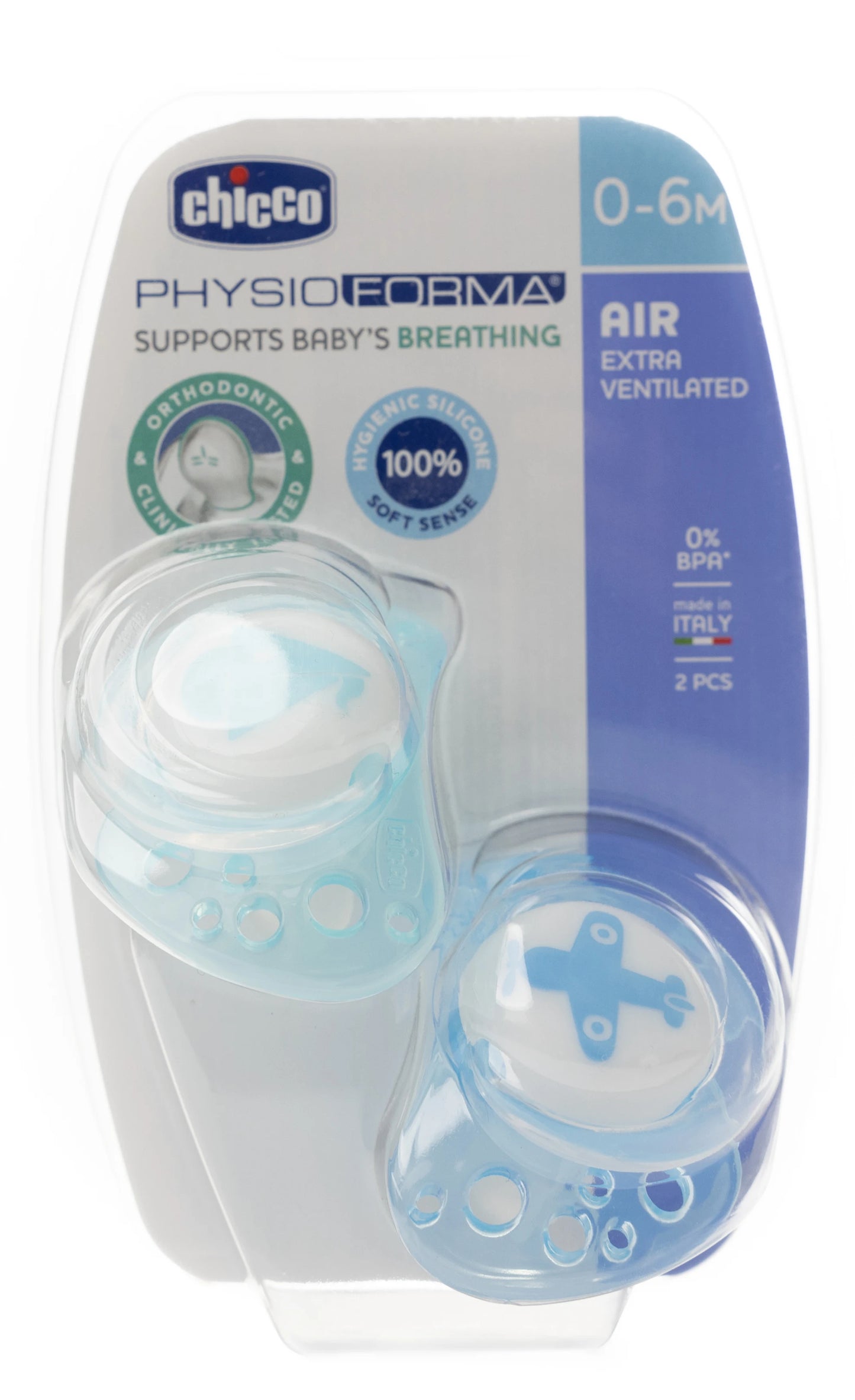 Chicco [30210] Soother Physio Air Extra Blue 0-6 Months 2 Pieces