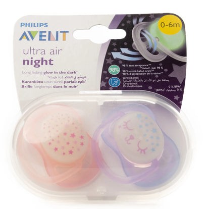 Avent [806] Ultra Air Night Soother [Pink]0-6 M 2 Pieces