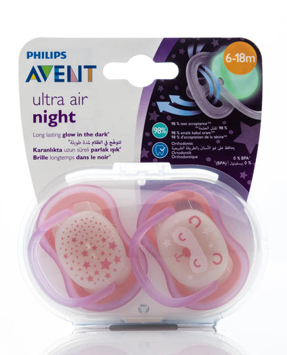 Avent [851] Ultra Air Night Soother [Pink] 6-18 M 2 Pieces