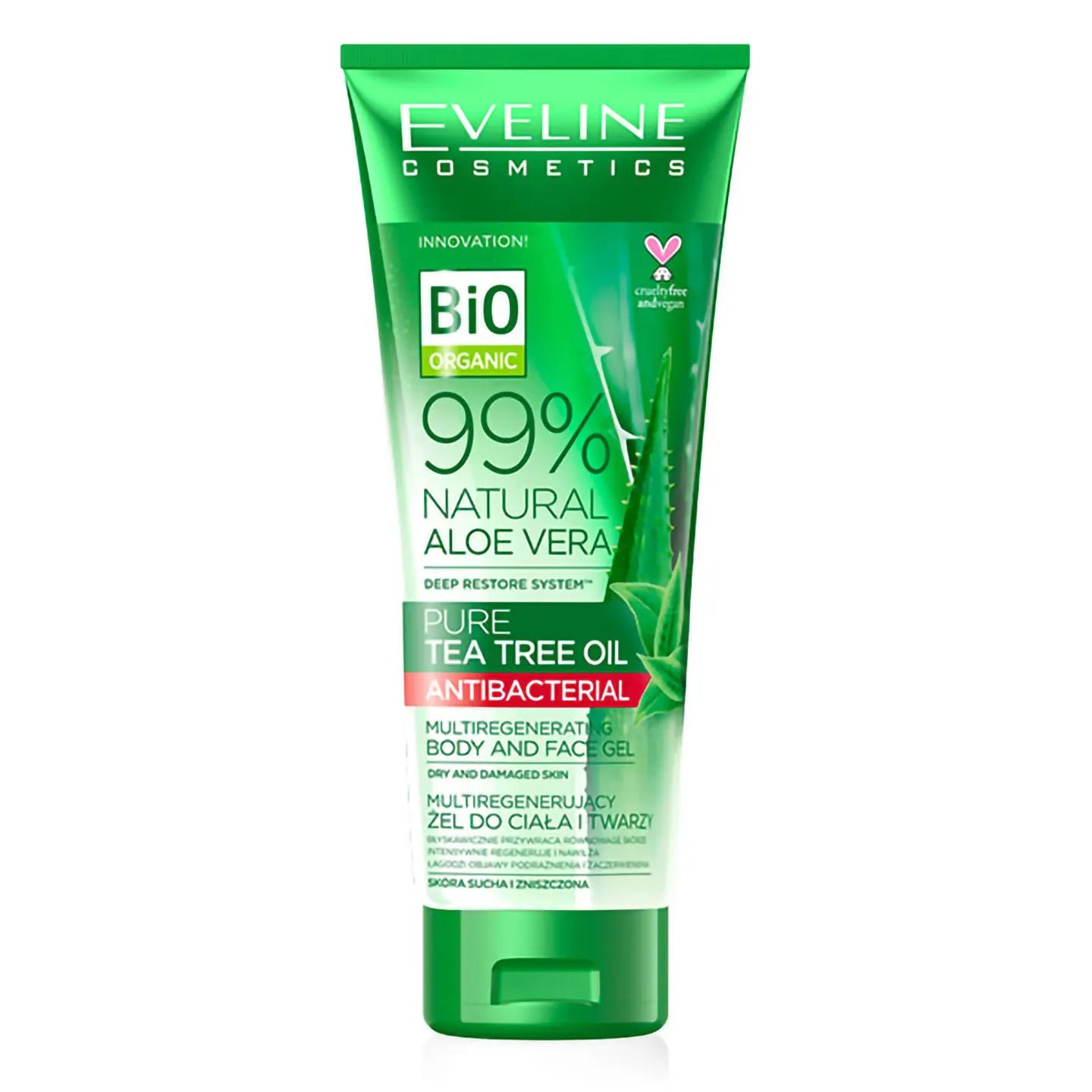 Eveline Bio Organic 99% Natural Aloe Vera + Tea Tree Oil Multi-Regenerating Body and Face Gel 250 Ml