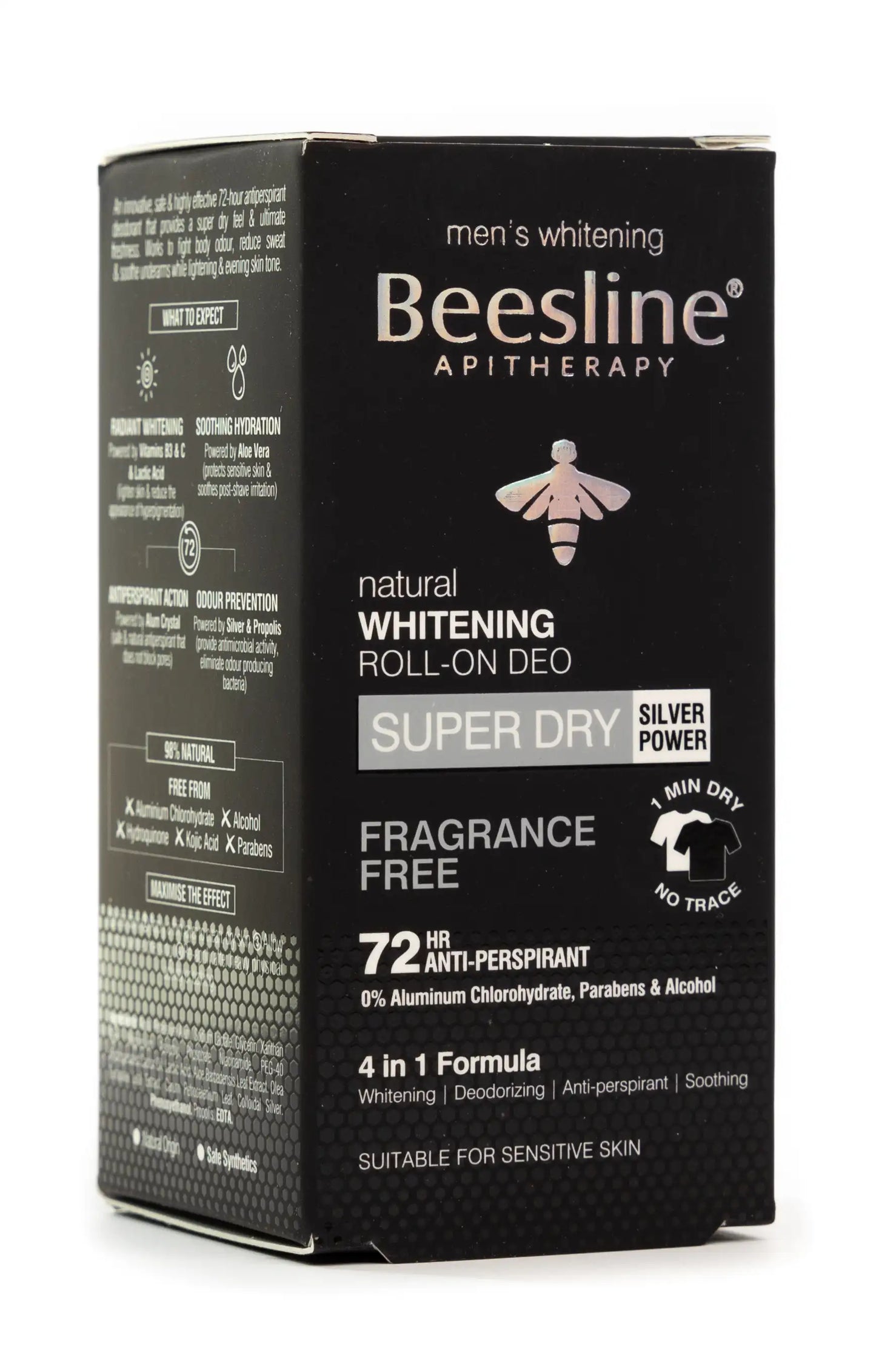 Beesline 72 Hours Men Whitening Roll On Deo Super Dry Silver Power Fragrance Free 50 Ml