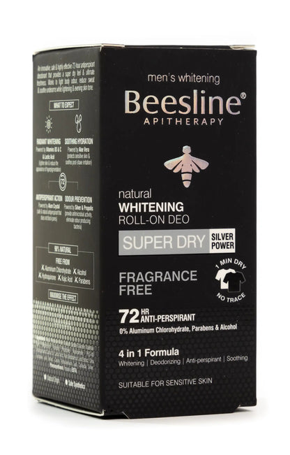 Beesline 72 Hours Men Whitening Roll On Deo Super Dry Silver Power Fragrance Free 50 Ml