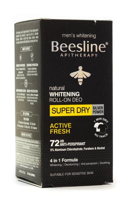 Beesline 72 Hours Men Whitening Roll On Deo Super Dry Silver Power Active Fresh 50 Ml