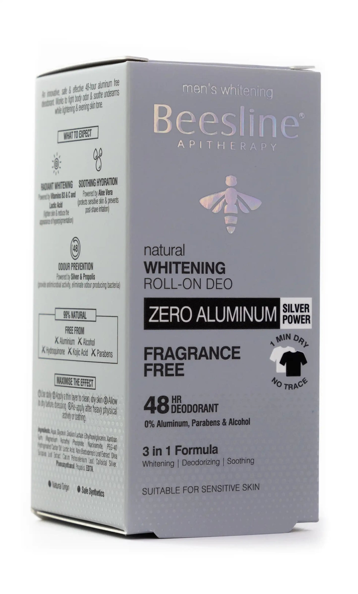 Beesline 48 Hours Men Whitening Roll On Deo Zero Aluminum Silver Power 50 Ml [Fragrance Free]